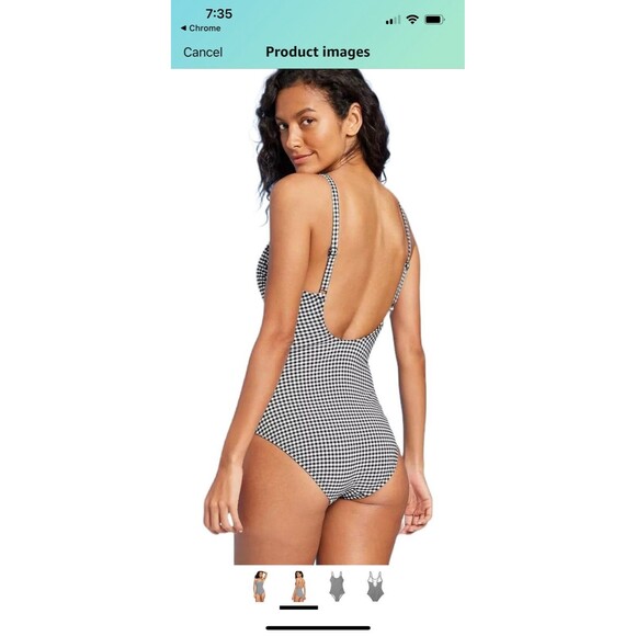 NWT Kona Sol One Piece Swimsuit Black White Textured Gingham Ruched Medium - Picture 7 of 7